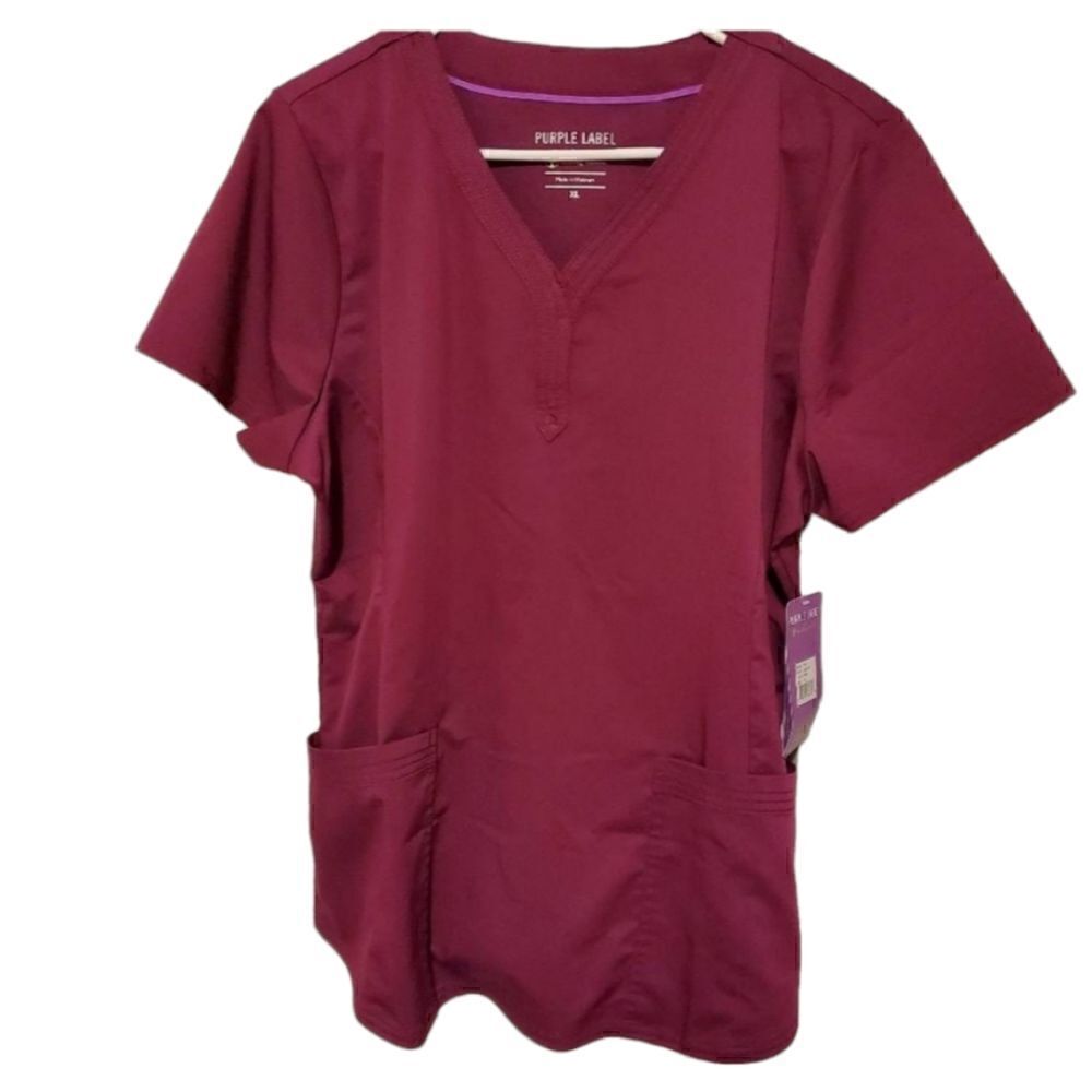 healing hands Burgundy V-Neck Short Sleeve Scrub Top